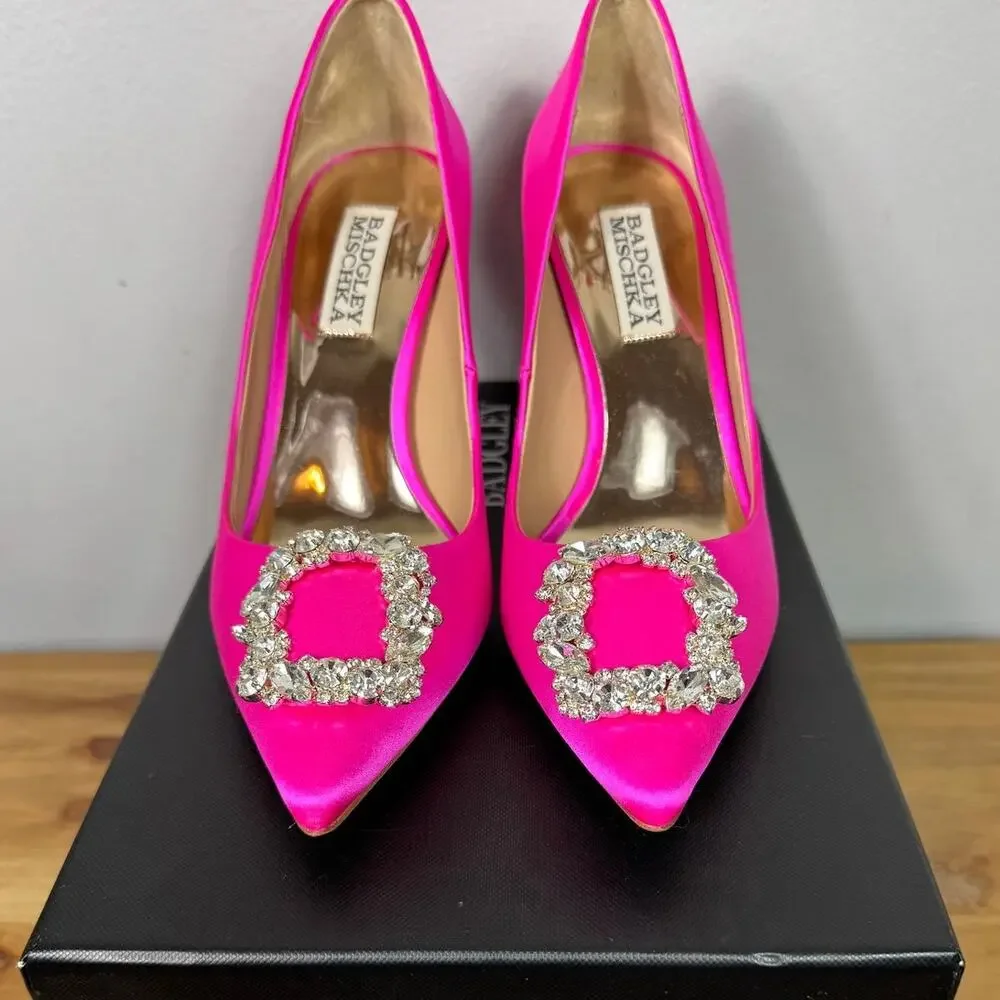 New Badgley Mischka Cher Pump in Hot Pink Satin Women's Size 6